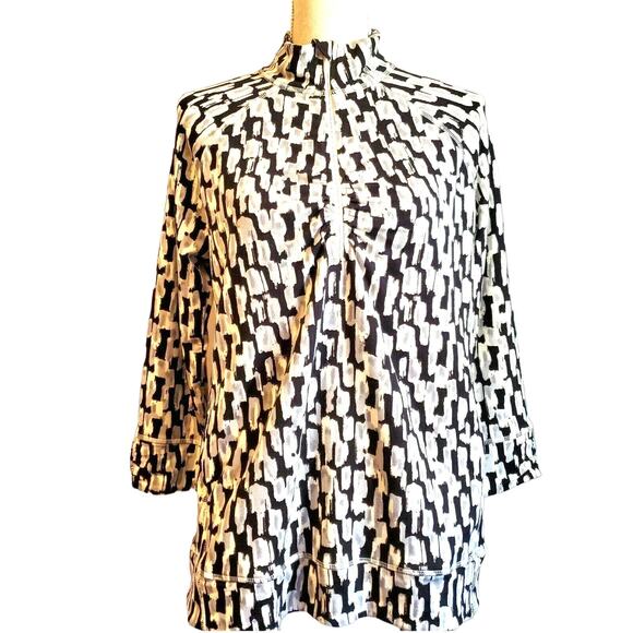 Talbots Half Zip Activewear Jacket Size M Black White 95% Sustainable Fabric - Picture 1 of 9